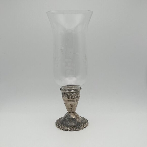 Duchin Sterling Silver Weighted MCM Mid Century Candle Holder W/ Hurricane Globe - Picture 1 of 11